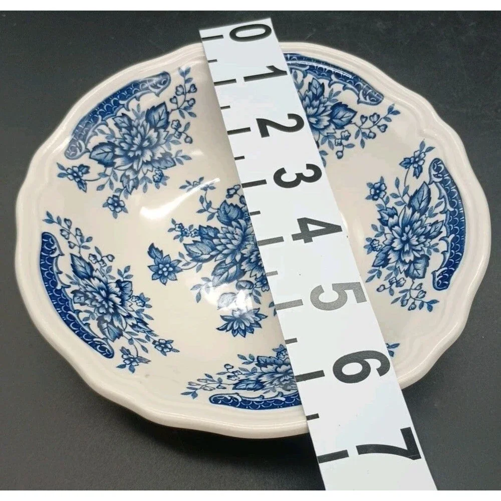Blue Carnation Ironstone Cereal Bowl Floral Blue White Crazed